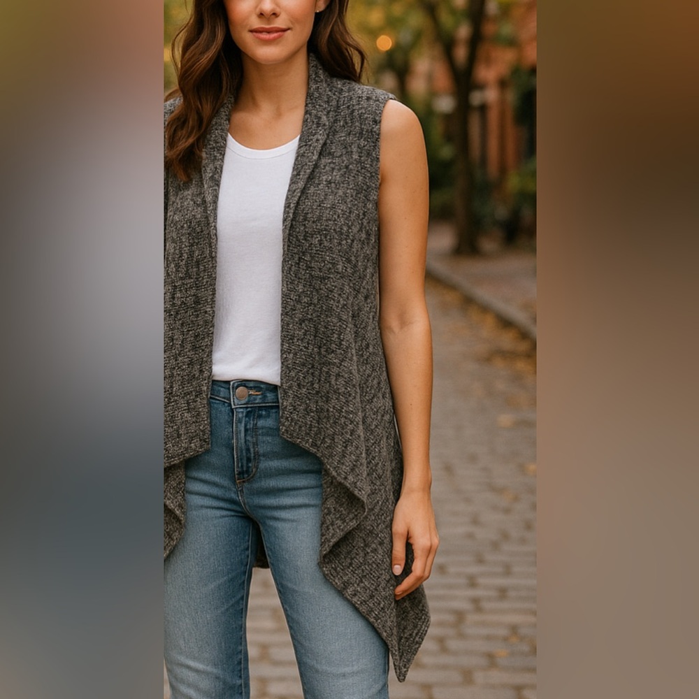 LumiereโWomens Black Oversized Open Front Draped Sweater Vest sz L Minimalist
